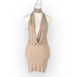 Aya Muse Tipo Mini Dress Women's Small Beige Cowl Neck Open Back Halter $650